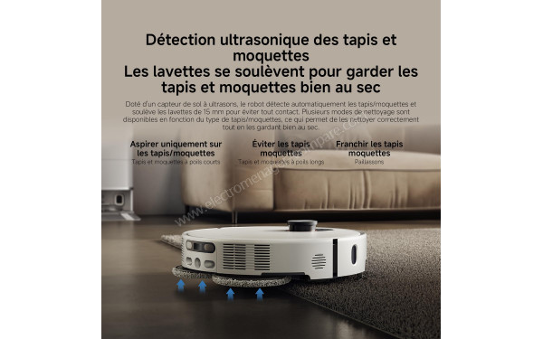 XIAOMI Robot Vacuum 5 Blanc - D&eacute;tection ultrasonique des tapis et moquettes