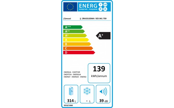 ZANUSSI ZRA33103WA - &Eacute;tiquette &eacute;nergie