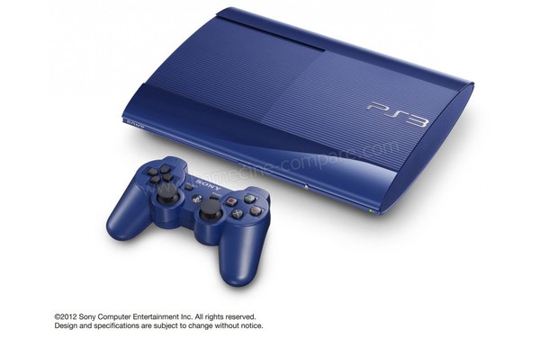 SONY PS3 Ultra Slim Bleue 500 Go MS2 U2 GOW3 - Vue 3/4 droite-dessus