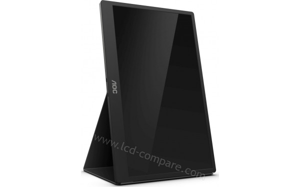 AOC 16T2 - Vue 3/4 gauche en mode portrait avec Smart Cover (inclus)