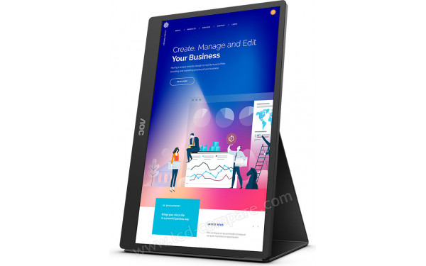 AOC 16T2 - Vue 3/4 droite en mode portrait avec Smart Cover (inclus)