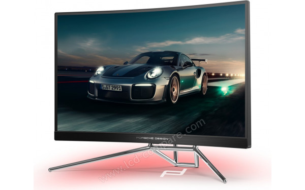 AOC PD27 - Vue 3/4 droite avec syst&egrave;me lumineux actif et logo Porsche