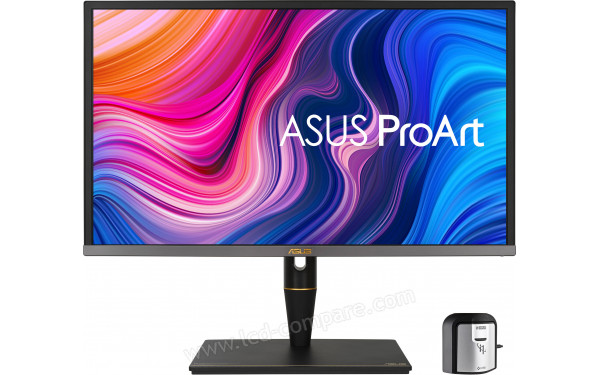 ASUS PA27UCX-K - Vue de face avec sonde d'&eacute;talonnage X-rite i1 Display Pro fournie