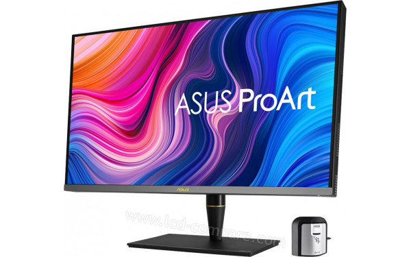 ASUS PA32UCX-K - Vue 3/4 droite avec sonde de calibration fournie