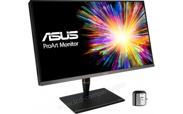 ASUS PA32UCX - Vue 3/4 gauche avec sonde de calibration (non fournie)