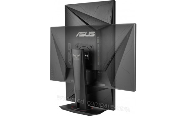 ASUS VG279QR - Vue 3/4 arri&egrave;re avec mise en sc&egrave;ne du mode portrait