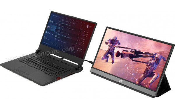 ASUS XG17AHPE - En mode paysage et reli&eacute; &agrave; un ordinateur 