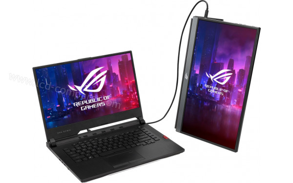 ASUS XG17AHPE - En mode portrait et reli&eacute; &agrave; un ordinateur