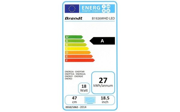 BRANDT B1926WHD LED - &Eacute;tiquette &eacute;nergie