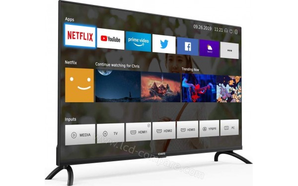 CHIQ L32H7N - Vue 3/4 gauche (2 HDMI uniquement)