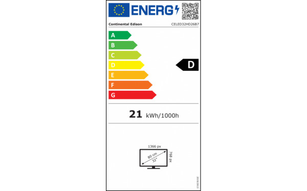 CONTINENTAL EDISON CELED32HD26B7 - &Eacute;tiquette &eacute;nergie v2