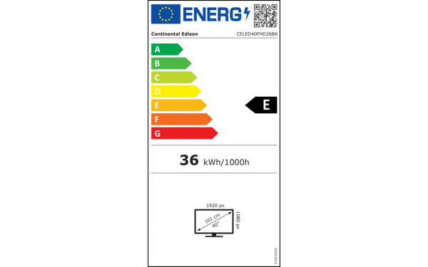 CONTINENTAL EDISON CELED40FHD26B6 - &Eacute;tiquette &eacute;nergie v2