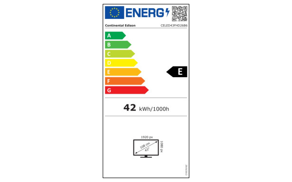 CONTINENTAL EDISON CELED43FHD26B6 - &Eacute;tiquette &eacute;nergie v2