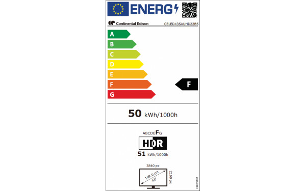 CONTINENTAL EDISON CELED43SAUHD22B6 - &Eacute;tiquette &eacute;nergie v2