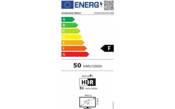 CONTINENTAL EDISON CELED43SGUHD23B6 - &Eacute;tiquette &eacute;nergie v2