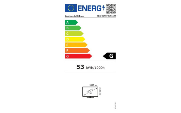 CONTINENTAL EDISON CELED43SVQLD26B7 - &Eacute;tiquette &eacute;nergie v2