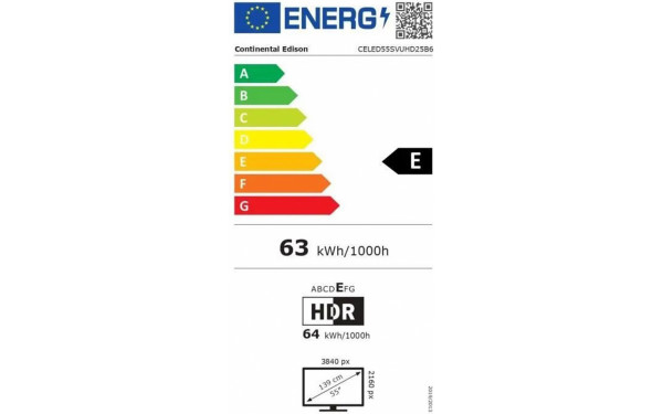 CONTINENTAL EDISON CELED55SVUHD25B6 - &Eacute;tiquette &eacute;nergie v2