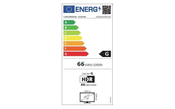 CONTINENTAL EDISON CEQLED43SA21B7 - &Eacute;tiquette &eacute;nergie v2