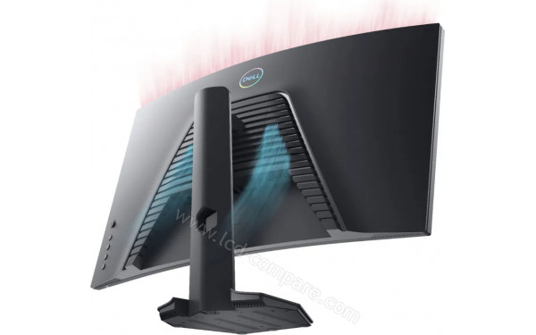 DELL S2721HGFA - Vue 3/4 arri&egrave;re en contre-plong&eacute;e avec mise en sc&egrave;ne du refroidissement