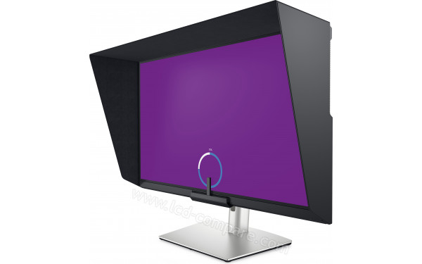 DELL UP3221Q - Vue 3/4 droite avec colorim&egrave;tre int&eacute;gr&eacute; et capot d'ombrage (inclus)