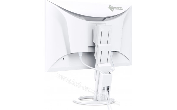 EIZO FlexScan EV2795-WT - Vue 3/4 arri&egrave;re en position haute et avec les cables