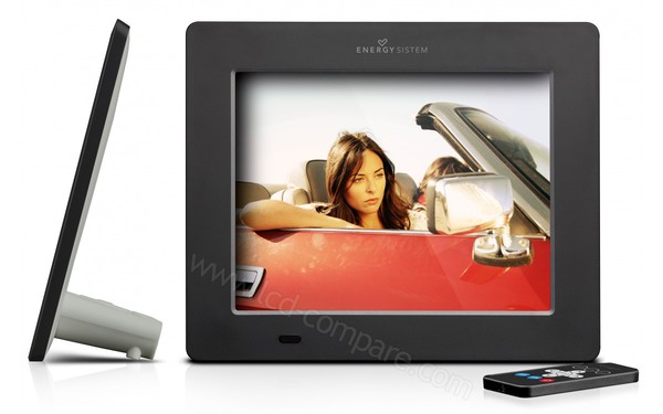 ENERGY SISTEM Photo Frame p7 Soft Black - Vue de profil, vue de face et t&eacute;l&eacute;commande