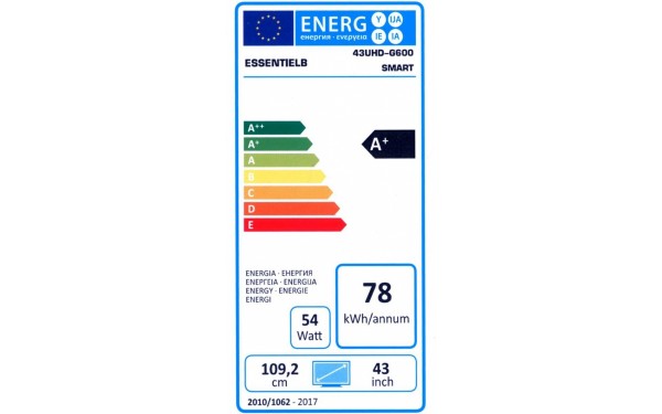 ESSENTIELB 43UHD-G600 Blanc - &Eacute;tiquette &eacute;nergie