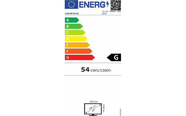 ESSENTIELB 43UHD-I600 Noir - &Eacute;tiquette &eacute;nergie v2
