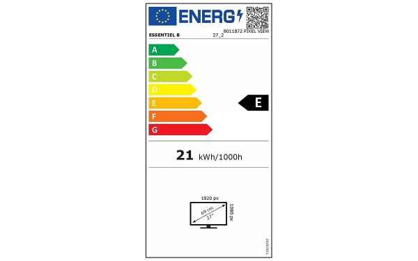 ESSENTIELB PIXEL View 27 IPS 144 - &Eacute;tiquette &eacute;nergie v2