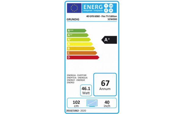 GRUNDIG 40GFB6060 - &Eacute;tiquette &eacute;nergie