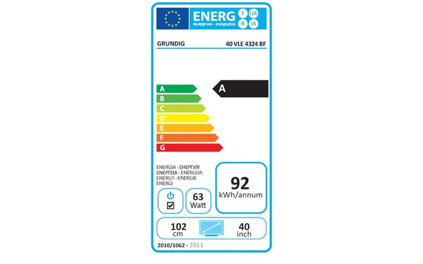 GRUNDIG 40VLE4324BF - &Eacute;tiquette &eacute;nergie