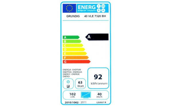 GRUNDIG 40VLE7320BH - &Eacute;tiquette &eacute;nergie
