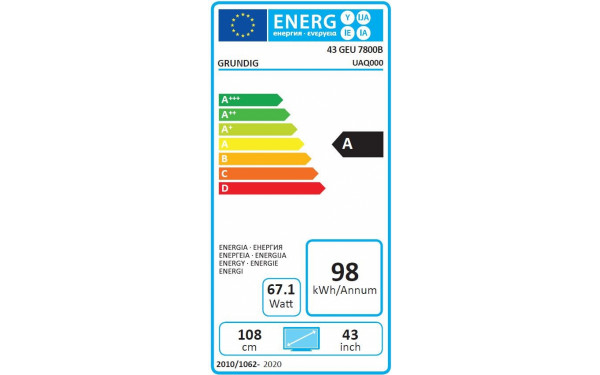 GRUNDIG 43GEU7800B - &Eacute;tiquette &eacute;nergie