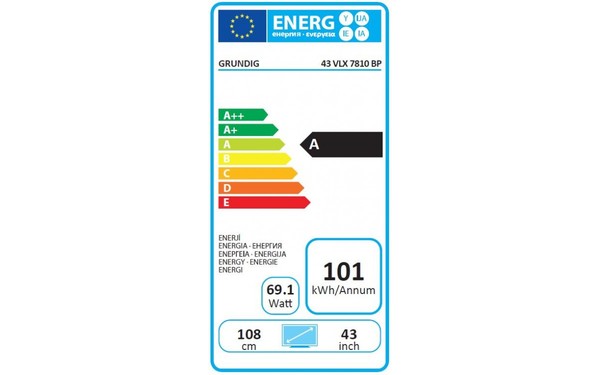 GRUNDIG 43VLX7810BP - &Eacute;tiquette &eacute;nergie