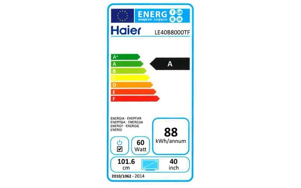 HAIER LE40B8000TF - &Eacute;tiquette &eacute;nergie