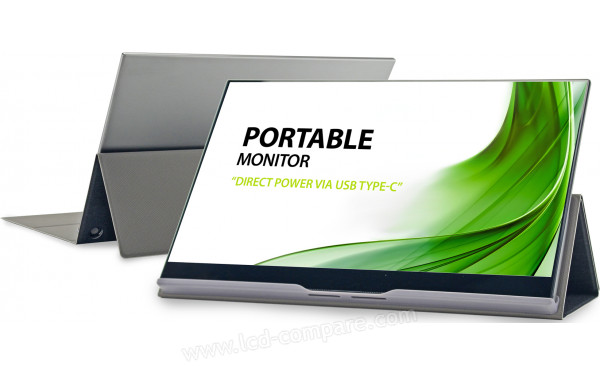 HANNSPREE HT161CGB - Vues de l'avant et de l'arri&egrave;re avec &eacute;tui de protection (inclus) en mode support