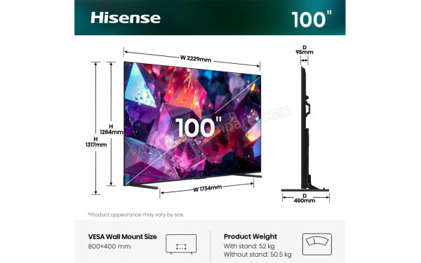 HISENSE 100E7S Pro - Vue 3/4 gauche
