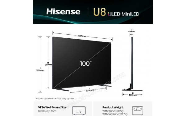 HISENSE 100U8Q - Vue 3/4 gauche