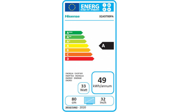 HISENSE 32A5700FA - &Eacute;tiquette &eacute;nergie