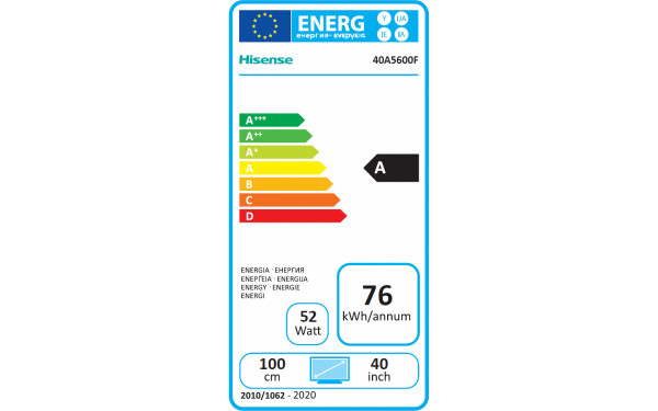 HISENSE 40A5600F - &Eacute;tiquette &eacute;nergie