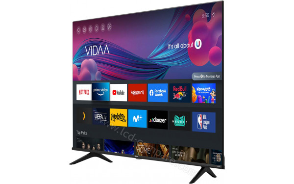 HISENSE 43A6G - Vue 3/4 droite interface VIDAA