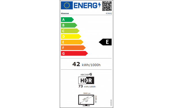 HISENSE 43A6Q - &Eacute;tiquette &eacute;nergie v2
