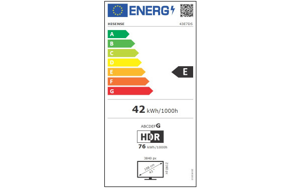HISENSE 43E7DS - &Eacute;tiquette &eacute;nergie v2