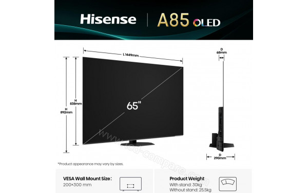 HISENSE 55A86Q - Vue 3/4 gauche