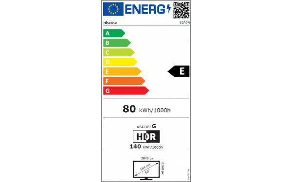 HISENSE 65A6N - &Eacute;tiquette &eacute;nergie v2