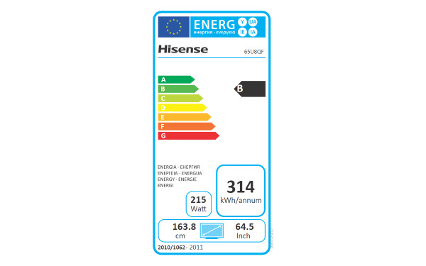 HISENSE 65U8QF - &Eacute;tiquette &eacute;nergie