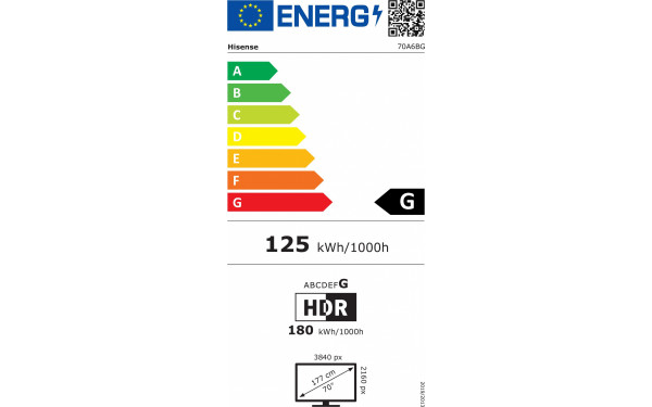 HISENSE 70A6BG - &Eacute;tiquette &eacute;nergie v2
