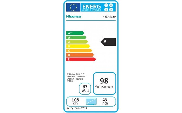 HISENSE H43A6120 - &Eacute;tiquette &eacute;nergie