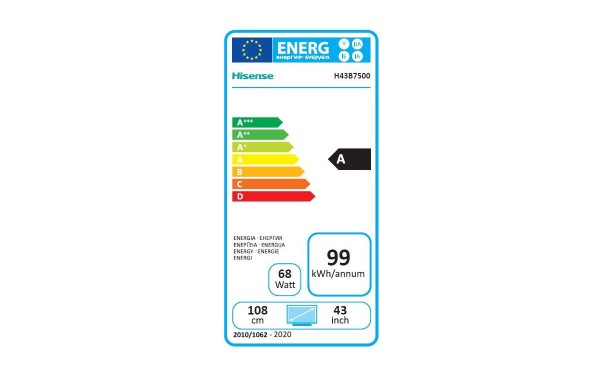 HISENSE H43B7500 - &Eacute;tiquette &eacute;nergie