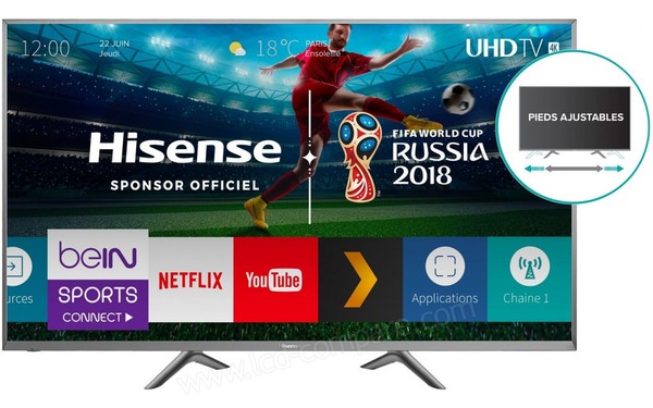 HISENSE H65NEC5650 - Vue de face pied ajust&eacute;s diff&eacute;remment